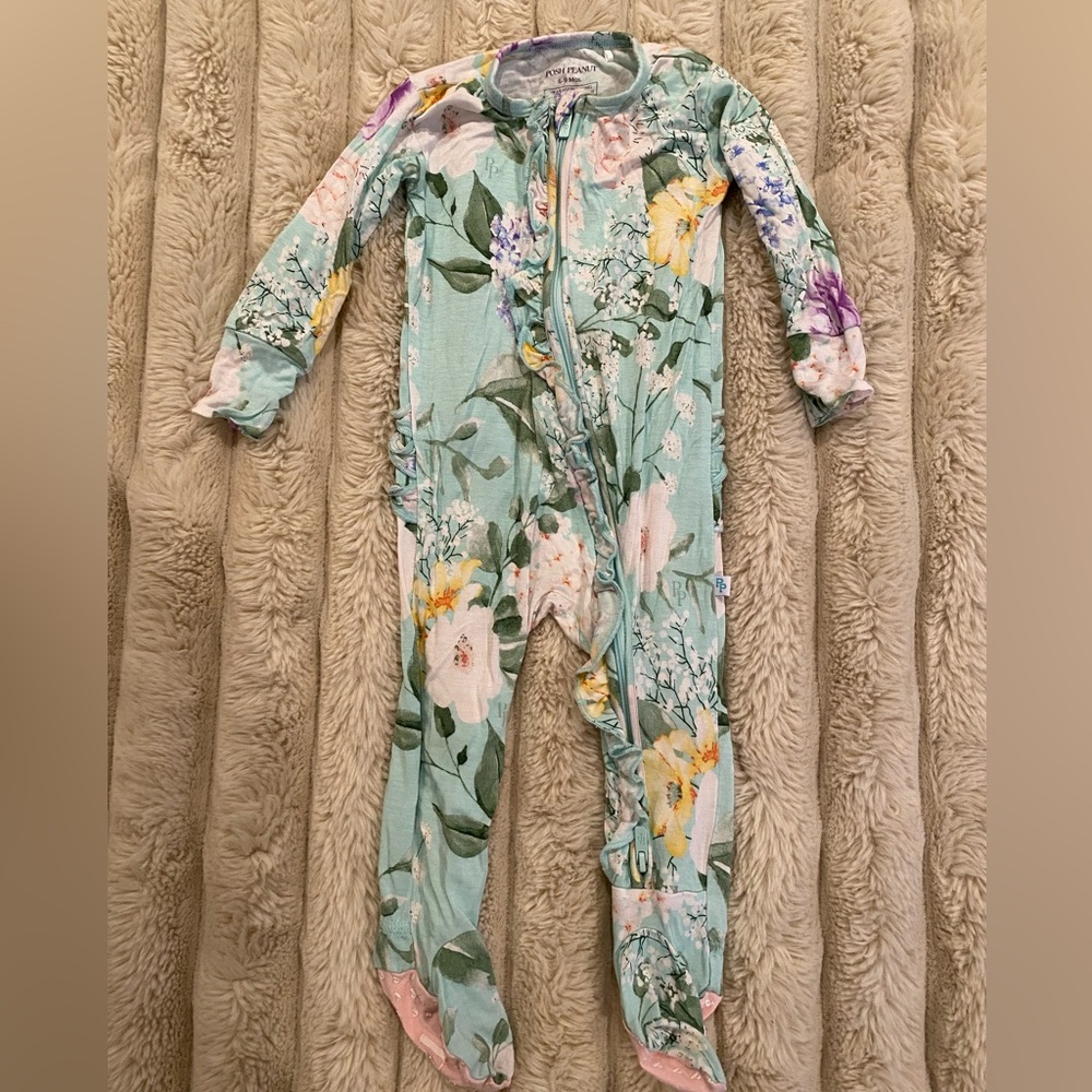 Posh Peanut Floral Kids Footie in Green and Purple
